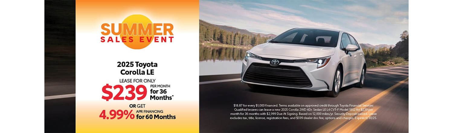 Lease the 2025 Toyota Corolla $239 per month